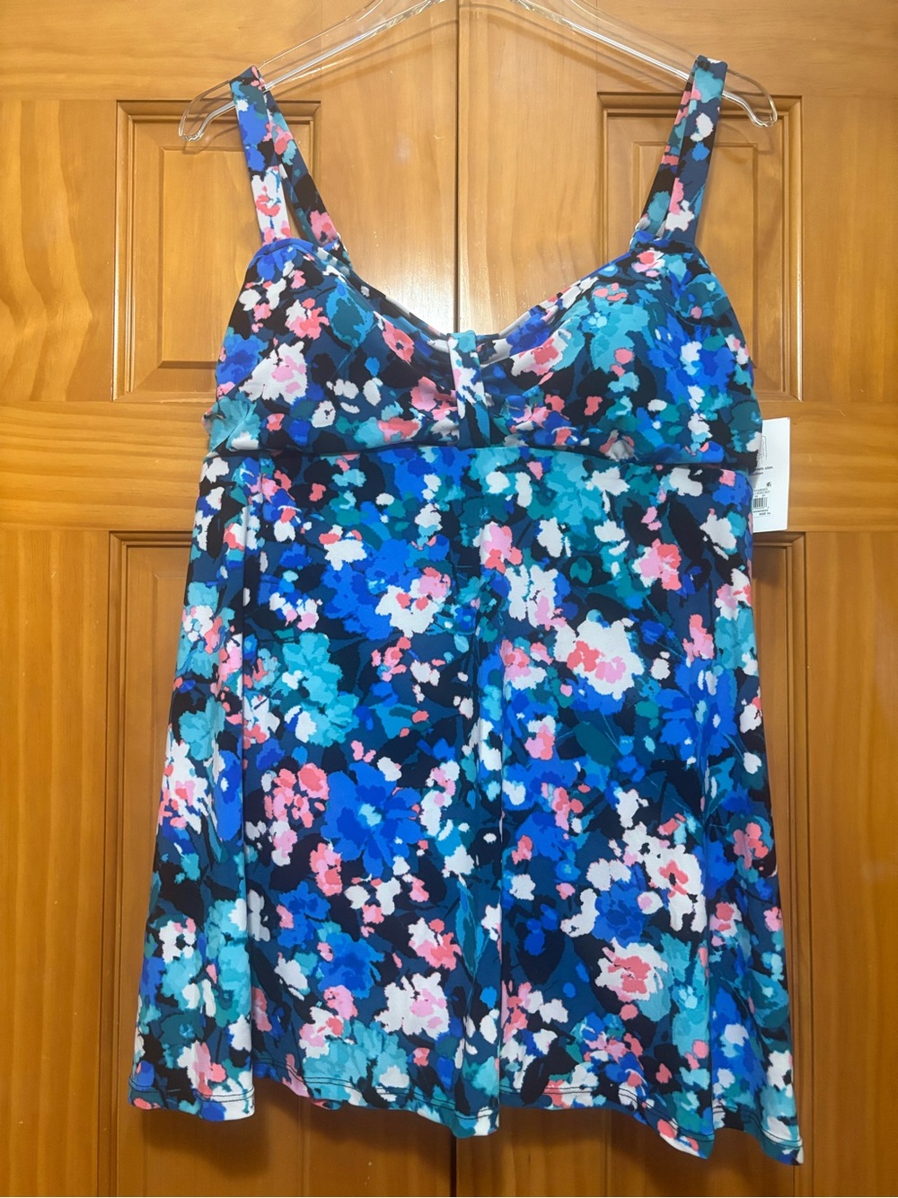 croft & barrow Floral Blue Bandeau One-Piece Swimdress Size 14 NWT